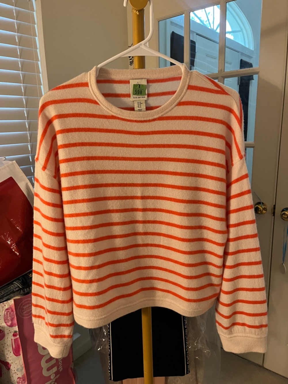 Joie off White and Orange Striped Crewneck Sweater